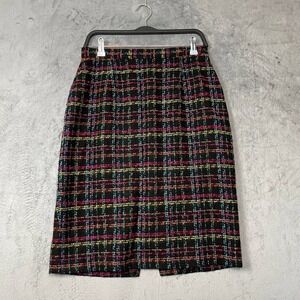 Vintage 90s Grunge Wool Blend Plaid Midi Pencil Skirt 12 Academia Statement